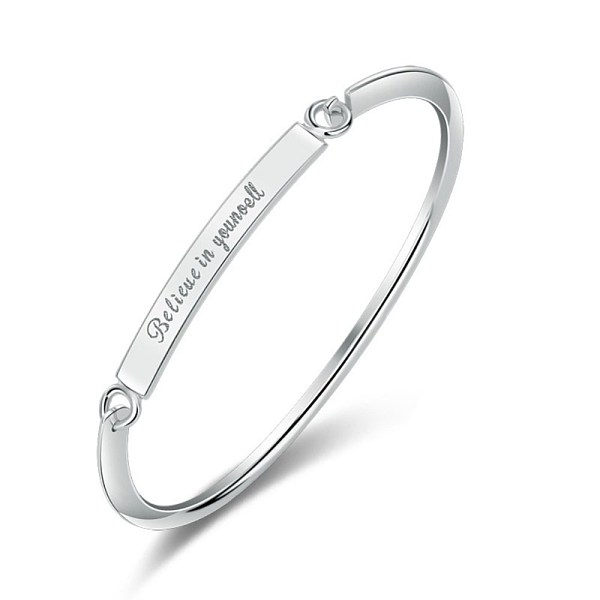 

PandaHall Brass Bangles, with Word Believe in Yourself, Silver Color Plated Brass