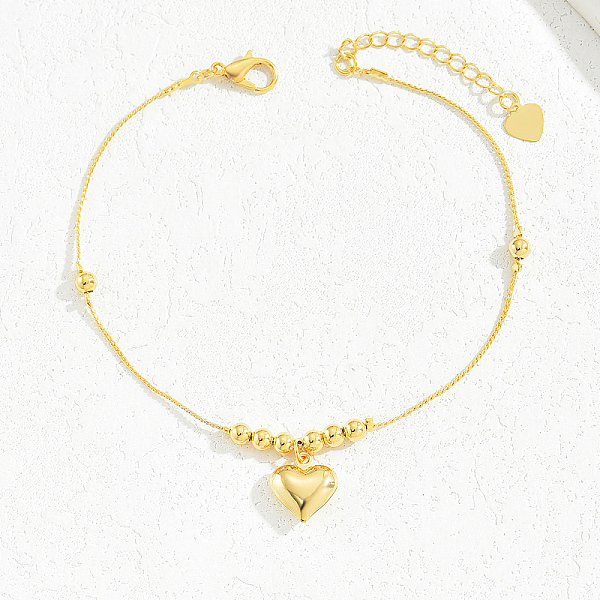 

PandaHall Gold Plated Brass Beads Anklets, Heart Charm Anklets for Women Brass