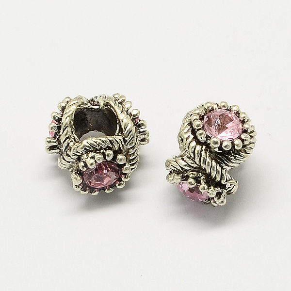 

PandaHall Alloy Rhinestone European Beads, Large Hole Beads, Antique Silver, Light Rose, 12x13x8~9mm, Hole: 5mm Alloy+Rhinestone Rondelle..., Pink