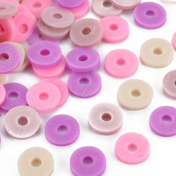 

PandaHall 4 Colors Handmade Polymer Clay Beads, Heishi Beads, Disc/Flat Round, Orchid & Pearl Pink & Flamingo & Wheat, 8x0.5~1.5mm, Hole..., Purple