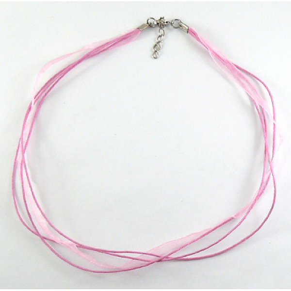 

PandaHall Jewelry Making Necklace Cord, Organza Ribbon & Waxed Cotton Cord & Platinum Plated Iron Clasp, Pearl Pink, 16.9 inch(43cm), 6mm...