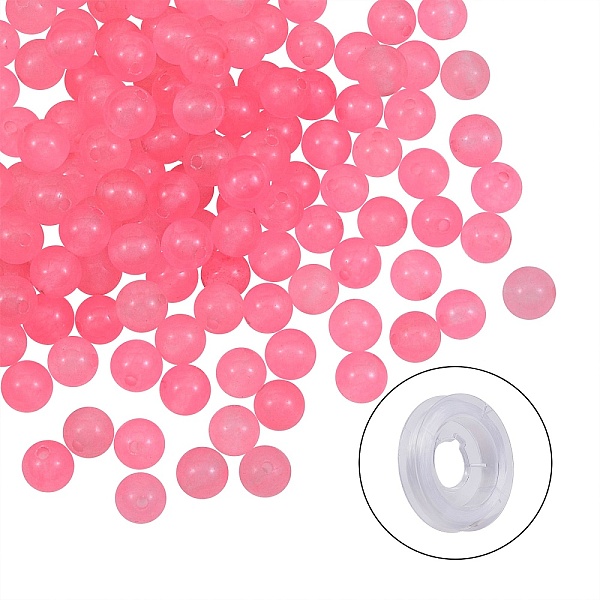 

PandaHall DIY Jewelry Bracelet Making Kits, 200Pcs 6mm Dyed Round Natural White Jade Beads and Flat Elastic Thread, Pink, 6mm, Hole: 1mm...
