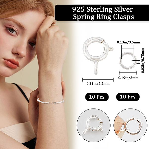 CREATCABIN 10Pcs 925 Sterling Silver Spring Ring Clasps