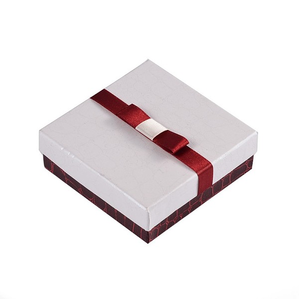 

PandaHall Rectangle Jewelry Set Cardboard Boxes, with Sponge and Ribbon, White, 9x9x3cm Paper Rectangle White