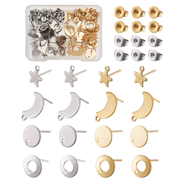 

PandaHall Yilisi 304 Stainless Steel Stud Earring Findings, with Ear Nuts, Mixed Shapes, Golden & Stainless Steel Color, Stud Earring...