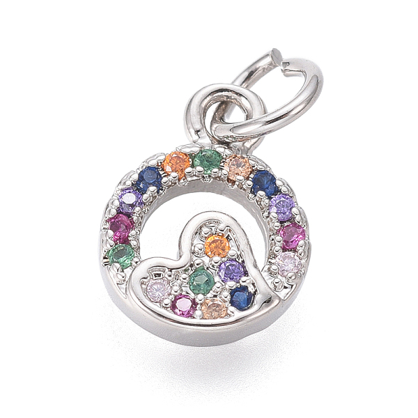 

PandaHall Brass Micro Pave Cubic Zirconia Charms, with Jump Rings, Flat Round with Heart, Colorful, Mixed Color, 11x8x2mm, Hole: 3mm...