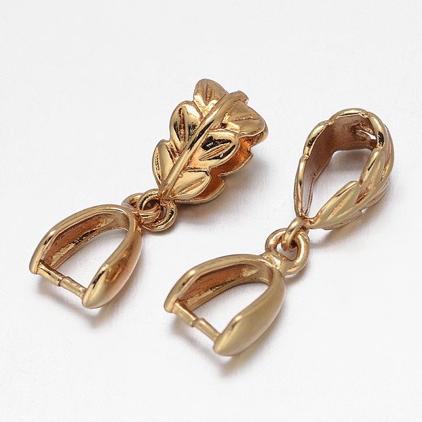 

PandaHall Leaf Rack Plating Brass Pendant Pinch Bails, Golden, 13x8x5mm, Hole: 5X8mm and 7x4mm, Pin: 1mm Brass