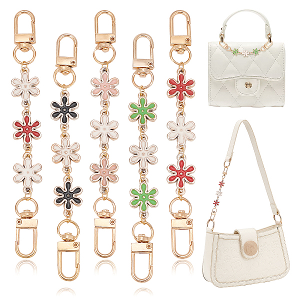 

PandaHall Plastic Enamel Flower Link Purse Strap Extenders, with Alloy Swivel Clasps, Mixed Color, 14.2cm, 5 colors, 1pc/color, 5pcs/set..., Multicolor