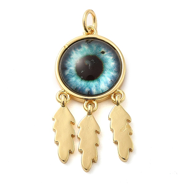 

PandaHall Real 18K Gold Plated Brass Pendants, with Acrylic and Jump Ring, Flat Round with Evil Eye Charms, Pale Turquoise, 30.5x14x5mm...