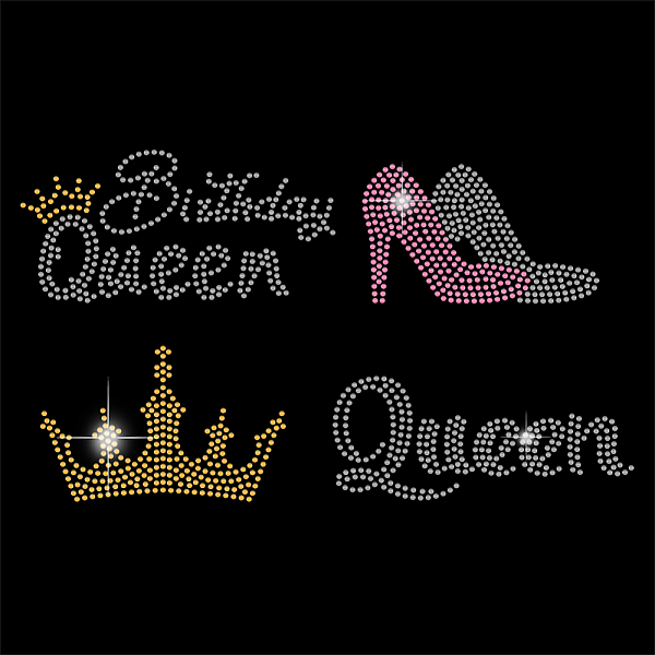

PandaHall SUPERDANT Birthday Queen 4pcs Iron on Rhinestones Crown Heels Heat Transfer Design Costume Crystal Heat Transfer Melanin Apparel...