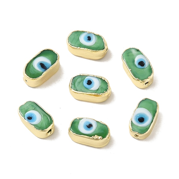 

PandaHall Handmade Evil Eye Lampwork Beads, with Brass Findings, Lead Free & Cadmium Free, Long-Lasting Plated, Oval, Light Green...