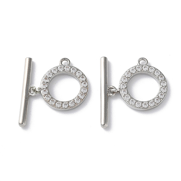 

PandaHall Rack Plating Brass Micro Pave Clear Cubic Zirconia Toggle Clasps, Lead Free & Cadmium Free, Ring, Platinum, Ring: 14.5x14.5x2mm...