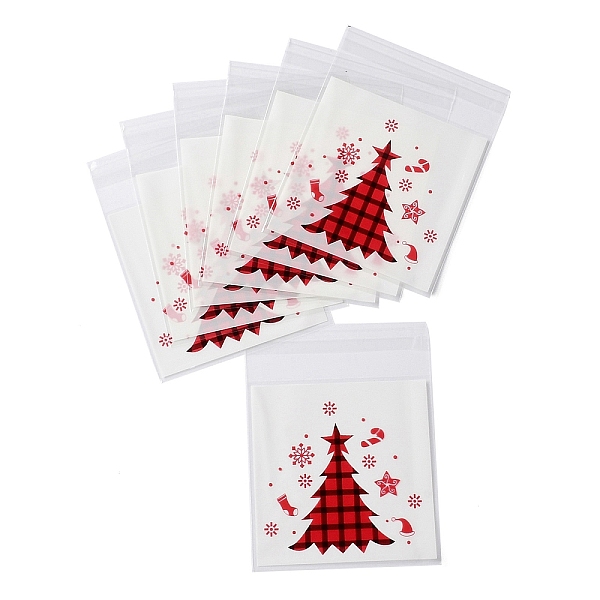 

PandaHall Christams Theme Plastic Bakeware Bag, with Self-adhesive, for Chocolate, Candy, Cookies, Square, Christmas Tree, 130x100x0.05mm..., Red