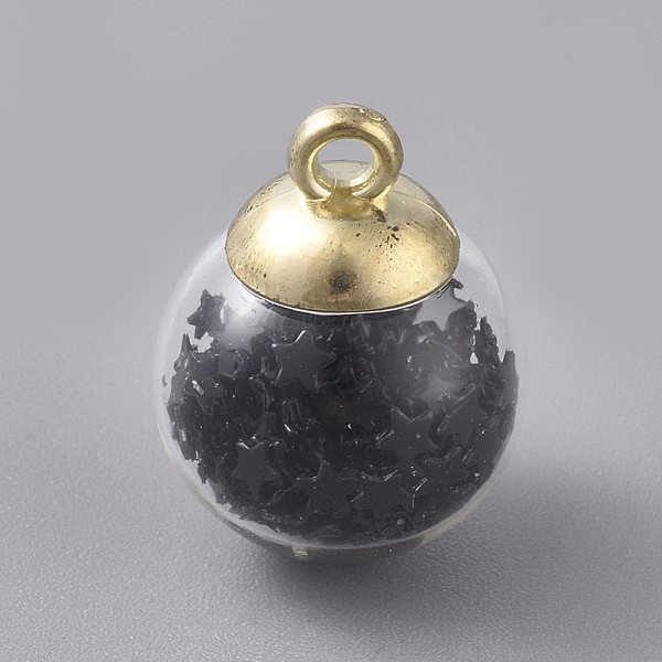 

PandaHall Glass Ball Pendants, with Star Glitter Sequins and Golden Plated CCB Plastic Cup Peg Bails, Round, Black, 20.5x15mm, Hole: 2.5mm...