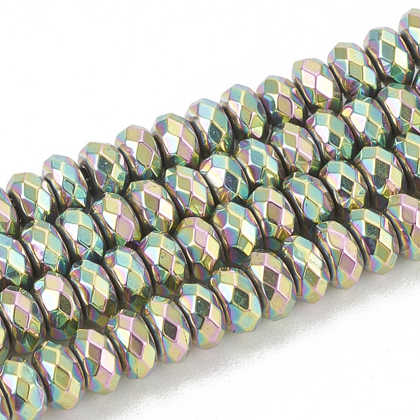 

PandaHall Electroplate Non-magnetic Synthetic Hematite Beads Strands, Faceted, Rondelle, Rainbow Plated, 4x2mm, Hole: 1mm, about...
