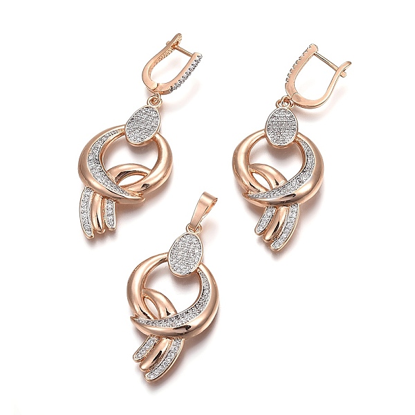 

PandaHall Brass Micro Pave Cubic Zirconia Jewelry Sets, Pendant and Earrings, Long-Lasting Plated, Oval with Ring, Light Gold, 46mm, Hole..., Clear