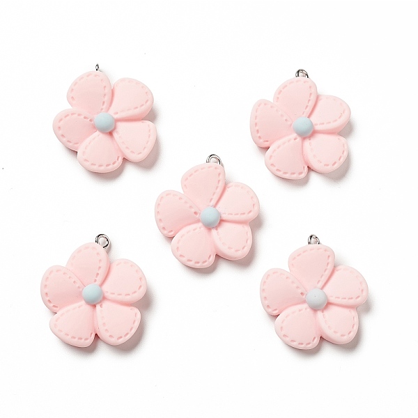 

PandaHall Opaque Resin Pendants, with Platinum Tone Iron Loops, 5-petal Flower Charm, Pink, 29x25x7mm, Hole: 2mm Iron+Resin Flower Pink