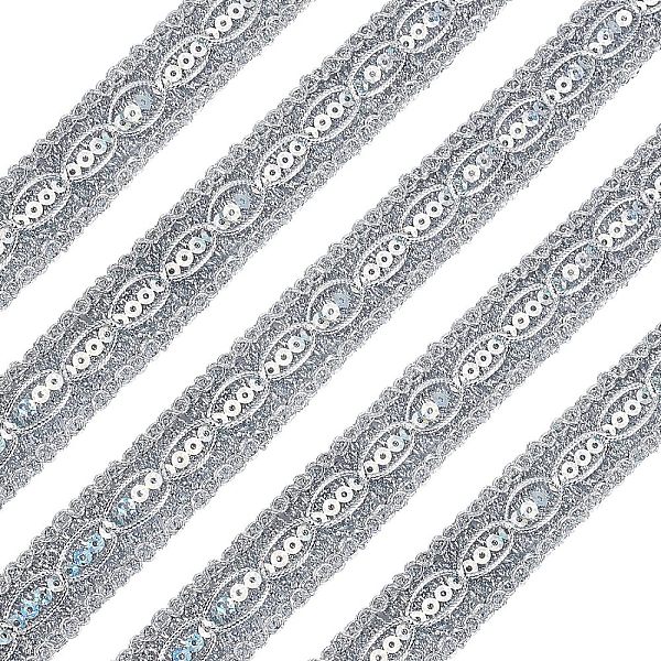 

PandaHall Metallic Yarn Ribbons, Jacquard Ribbon, Garment Accessories, with Paillette, Gainsboro, 1-1/8 inch(30mm), about 14.22 Yards..., Gray