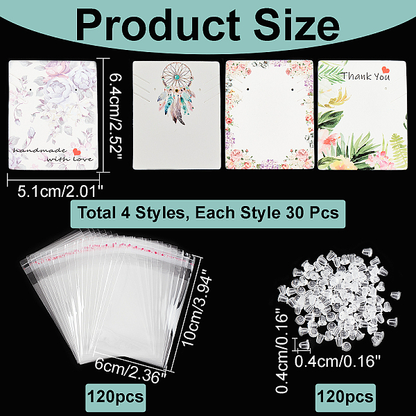 

PandaHall arricraft 360 Pcs Earring Necklace Display Card Holder Set, 120 Pcs Jewelry Display Cards 120 Pcs Cellophane Self-Seal Bags and..., Multicolor
