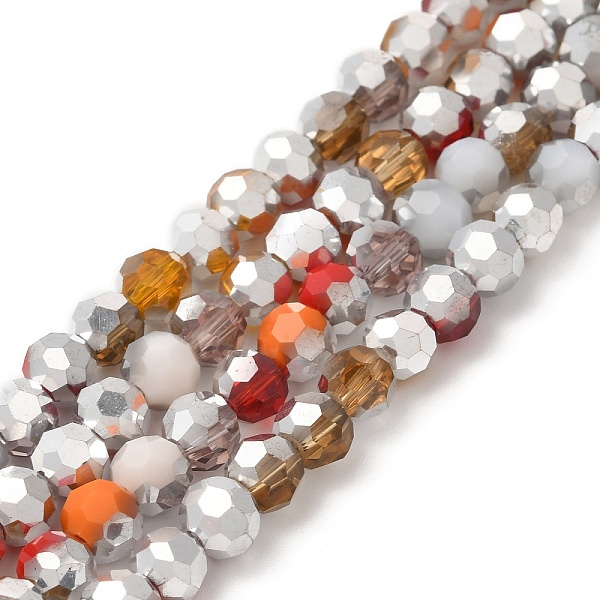 

PandaHall Electroplate Glass Beads Strands, Faceted(32 Facets), Half Silver Plated, Round, Indian Red, 6x5mm, Hole: 1.4mm, about...