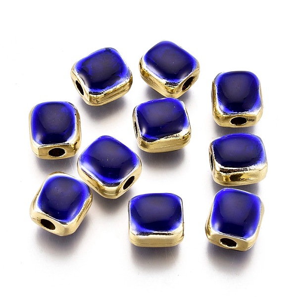 

PandaHall Alloy Enamel Beads, Lead Free & Cadmium Free, Squarre, Light Gold, Blue, 9x8.5x7mm, Hole: 2.5mm Alloy+Enamel Square Blue