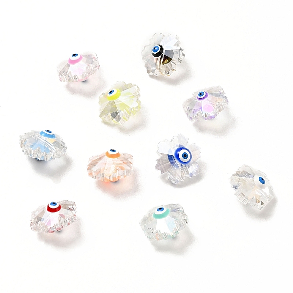

PandaHall Transparent Glass Beads, with Enamel, Faceted, Snowflake with Evil Eye Pattern, Mixed Color, 12.5x14x9mm, Hole: 1.2mm Glass..., Multicolor