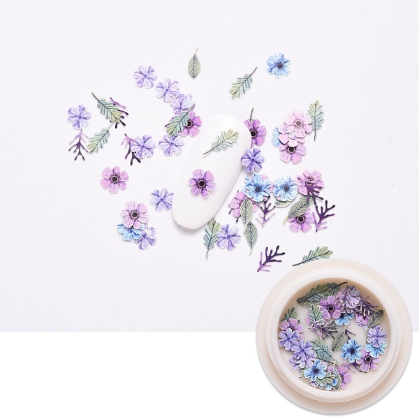 

PandaHall Paper Cabochons, Nail Art Decorations Accessories, Leaf and Flower, Orchid, 5.5~9.5x3~6.5x0.2mm, about 50pcs/box Paper Leaf Purple