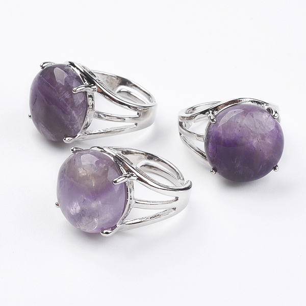 

PandaHall Adjustable Natural Amethyst Finger Rings, with Brass Findings, US Size 7 1/4(17.5mm) Amethyst Purple