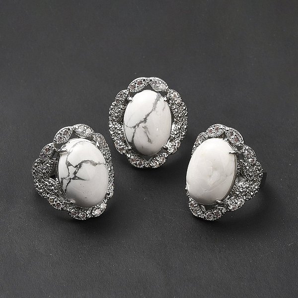

PandaHall Natural Howlite Adjustable Rings, Platinum Tone Oval Brass Rings for Women, Cadmium Free & Lead Free, US Size 7 3/4(17.9mm)...