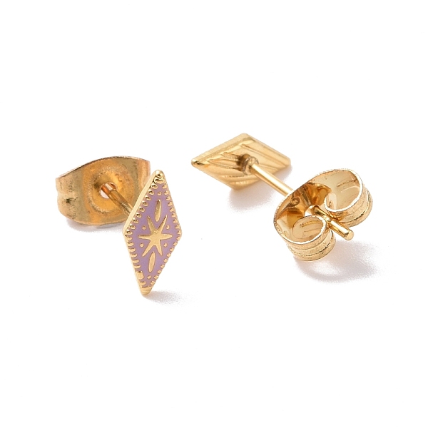 

PandaHall Enamel Rhombus with Star Stud Earrings with 316L Surgical Stainless Steel Pins, Gold Plated 304 Stainless Steel Jewelry for Women..., Purple