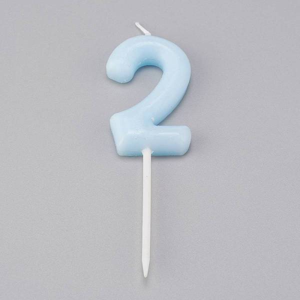 PandaHall Paraffin Candles, Number Shaped Smokeless Candles, Decorations for Wedding, Birthday Party, Sky Blue, Num.2, 2: 89x27.5x7.5mm...
