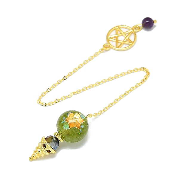 

PandaHall Round Resin Dowsing Pendulum Big Pendants, Natural Peridot Chip Inisde and Cadmium Free & Lead Free Golden Plated Brass Findings...