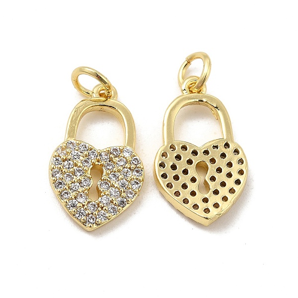

PandaHall Brass Micro Pave Clear Cubic Zirconia Pendants, with Jump Ring, Heart Lock Charm, Real 18K Gold Plated, 17.5x10.5x2.5mm, Hole...
