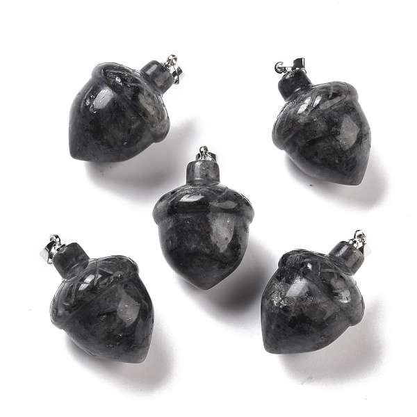 

PandaHall Natural Larvikite Pendants, with Rack Plating Brass Findings, Cadmium Free & Lead Free, Real Platinum Plated, Acorns, 29x20~21mm...