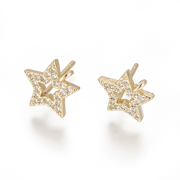 

PandaHall Brass Stud Earring Findings, with Cubic Zirconia and Loop, Star, Clear, Golden, 10.5x10mm, Hole: 1.2mm, Pin: 0.8mm Brass+Cubic...