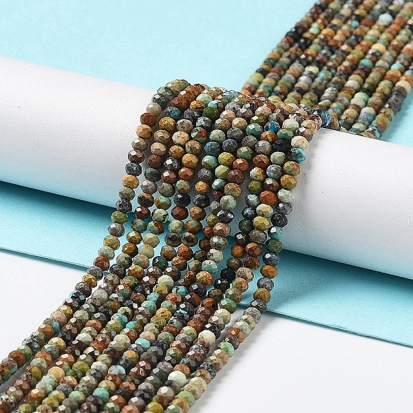 

PandaHall Natural HuBei Turquoise Beads Strands, Faceted, Rondelle, 3x2mm, Hole: 0.7mm, about 128~149pcs/strand, 15.16''(38.5cm) HuBei...