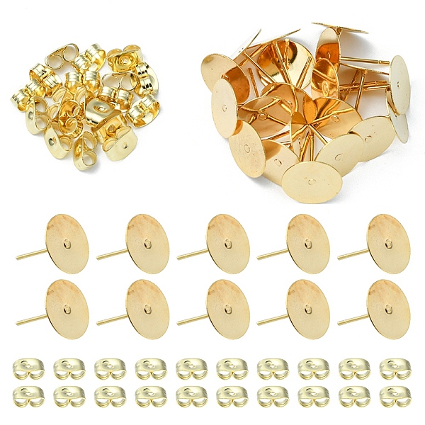 

PandaHall 20Pcs 304 Stainless Steel Stud Earring Findings, Flat Round Pad Base Earring Settings, with 20Pcs Friction Ear Nuts, Golden...