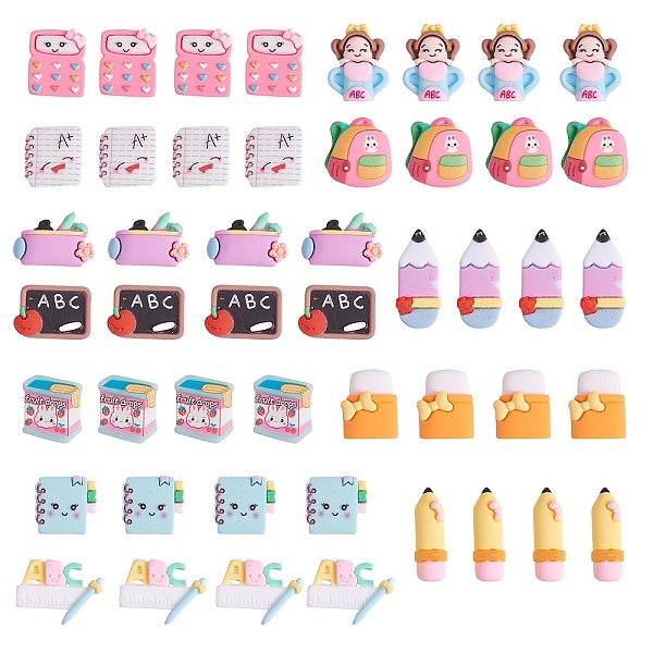 

PandaHall 48Pcs 12 Styles School Theme Opaque Resin Cabochons, Mixed shapes, Mixed Color, 13.5~25x11~22.5x4~7.5mm, 4pcs/style Resin Mixed..., Multicolor