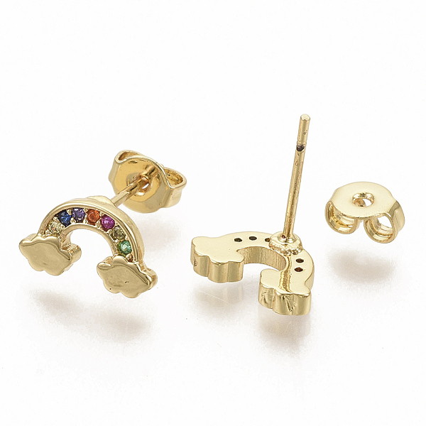 

PandaHall Brass Micro Pave Colorful Cubic Zirconia Stud Earrings, with Earring Backs, Rainbow, Real 16K Gold Plated, 6.5x11mm, Pin: 0.7mm...
