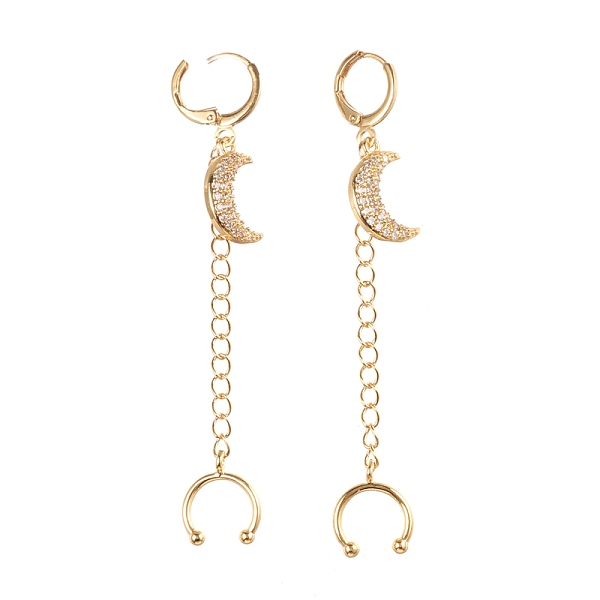 

PandaHall Brass Micro Pave Clear Cubic Zirconia Huggie Hoop Earrings, Cuff Earrings, Long-Lasting Plated, Moon, Real 18K Gold Plated, 76mm...