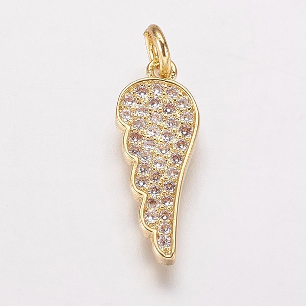

PandaHall Brass Cubic Zirconia Pendants, Wing, Golden, 20x8x1.5mm, Hole: 3mm Brass+Cubic Zirconia Wing Clear