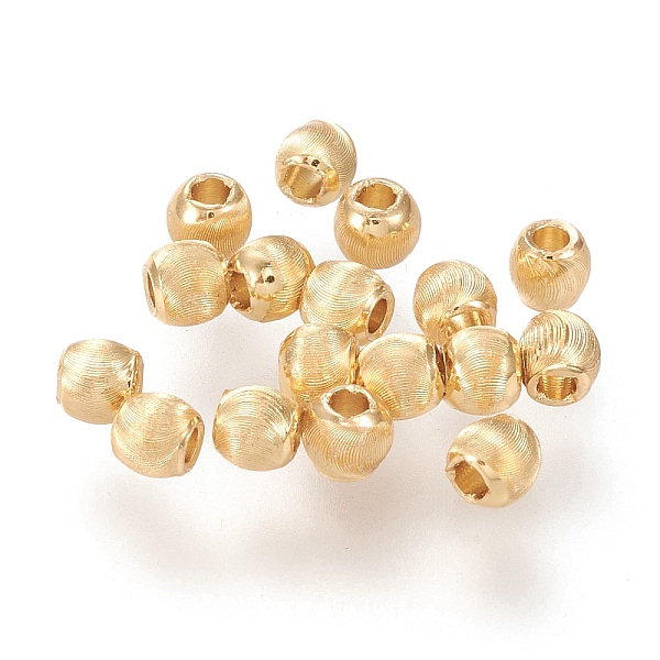 

PandaHall Brass Beads, Long-Lasting Plated, Textured, Solid Round, Real 18K Gold Plated, 3.5x3.4mm, Hole: 1.4mm Brass Round