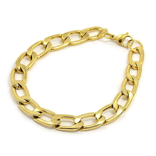 

PandaHall 304 Stainless Steel Curb Chain/Twisted Chain Bracelets, with Lobster Claw Clasps, Golden, 8-5/8 inch(220mm), 9.5mm 304 Stainless...