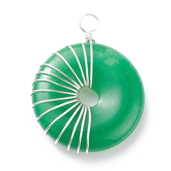 

PandaHall Natural Malaysia Jade Connector Charms, with Copper Wire Wrapped, Donut/Pi Disc, Silver, 31.5x25x6.5mm, Hole: 3.4mm Malaysia Jade...