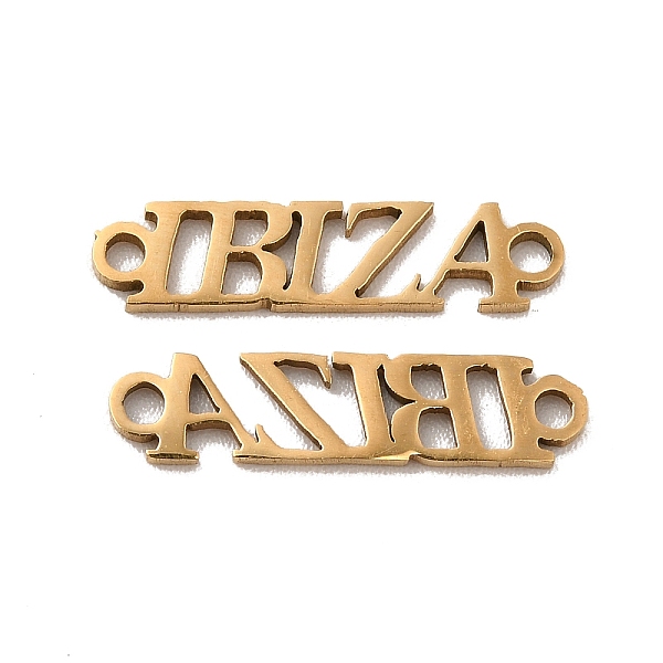 

PandaHall 201 Stainless Steel Connector Charms, Hollow, Word IBIZA, Golden, 4x17x1mm, Hole: 1.4mm 201 Stainless Steel Word