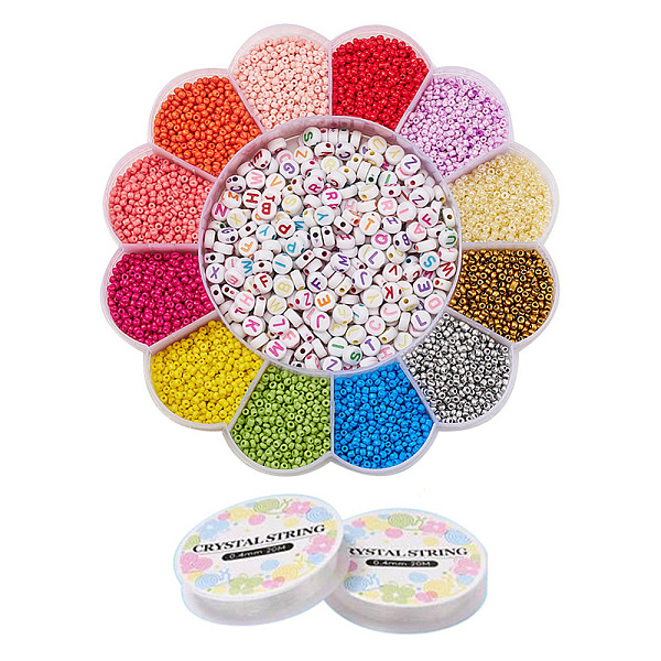 

PandaHall DIY Jewelry Making Kits, Including Acrylic Letter Beads, 12/0 Baking Paint Glass Round Seed Beads, Elastic Crystal Thread, Mixed..., Multicolor