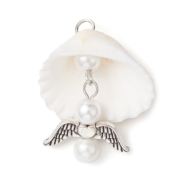 

PandaHall Copper Wire Wrapped Shell Pendants, Angel Charms with Glass Pearl Beads & Alloy Wings, Antique Silver & Platinum, 33x27x11.5mm...