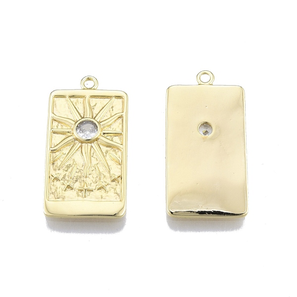 

PandaHall Brass Micro Pave Clear Cubic Zirconia Pendants, Rectangle with Sun & Star, Real 18K Gold Plated, 27x13.6x2.3mm, Hole: 1.5mm...