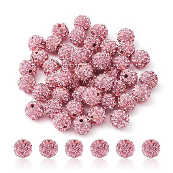 

PandaHall Pave Disco Ball Beads, Polymer Clay Rhinestone Beads, Round, Light Rose, PP13(1.9~2mm), 6 Rows Rhinestone, 10mm, Hole: 1.5mm..., Pink
