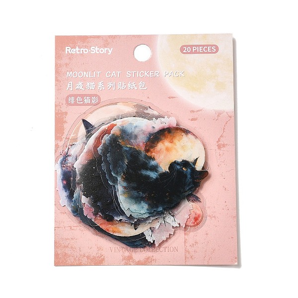 

PandaHall 20Pcs Moonlit Cat Waterproof PET Self-Adhesive Decorative Stickers, for DIY Scrapbooking, Salmon, 61x43x0.2mm PET Cat Shape Red